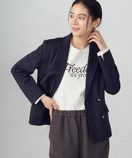 COMME CA ISM(コムサイズム)の「鹿の子ダブル ブレストテーラードジャケット(テーラードジャケット・レディース・ネイビー/ベージュ・LARGE/MEDIUM/SMALL/X-SMALL/X-LARGE)」の6枚目の写真