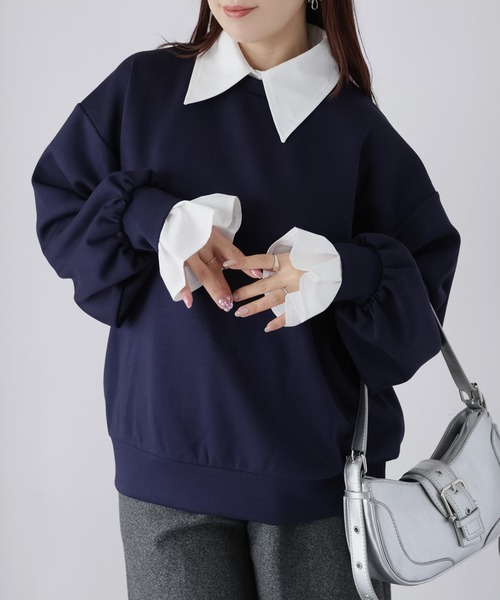 Riberry（リベリー）の「レイヤードライクマルチWAYダンボールスウェット（スウェット・レディース・オフホワイト/チャコールグレー/ブラック/ネイビー・FREE）」の4枚目の写真