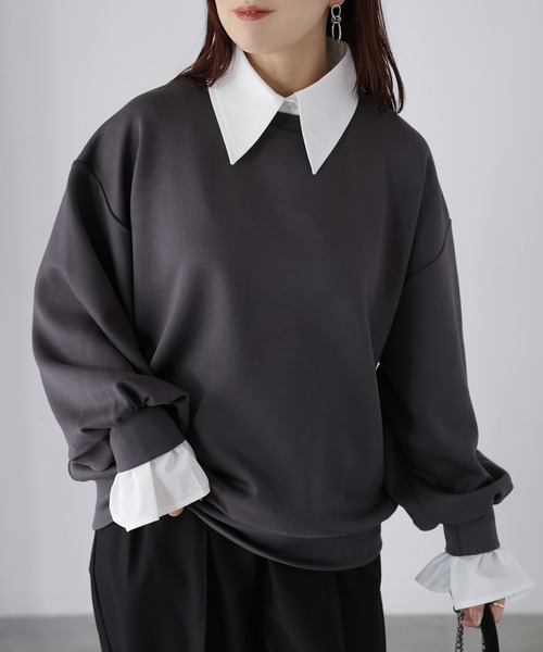 Riberry（リベリー）の「レイヤードライクマルチWAYダンボールスウェット（スウェット・レディース・オフホワイト/チャコールグレー/ブラック/ネイビー・FREE）」の3枚目の写真