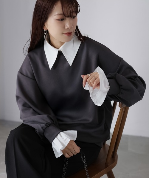 Riberry（リベリー）の「レイヤードライクマルチWAYダンボールスウェット（スウェット・レディース・オフホワイト/チャコールグレー/ブラック/ネイビー・FREE）」の11枚目の写真