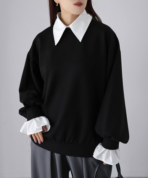 Riberry（リベリー）の「レイヤードライクマルチWAYダンボールスウェット（スウェット・レディース・オフホワイト/チャコールグレー/ブラック/ネイビー・FREE）」の9枚目の写真