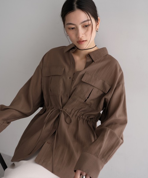 andme(アンドミー)の「リネンブレンドシアーサファリシャツ(シャツ/ブラウス・レディース・ライトベージュ/ブラック/モカ・M)」の19枚目の写真