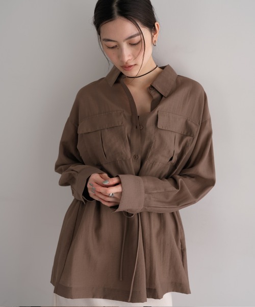 andme(アンドミー)の「リネンブレンドシアーサファリシャツ(シャツ/ブラウス・レディース・ライトベージュ/ブラック/モカ・M)」の21枚目の写真