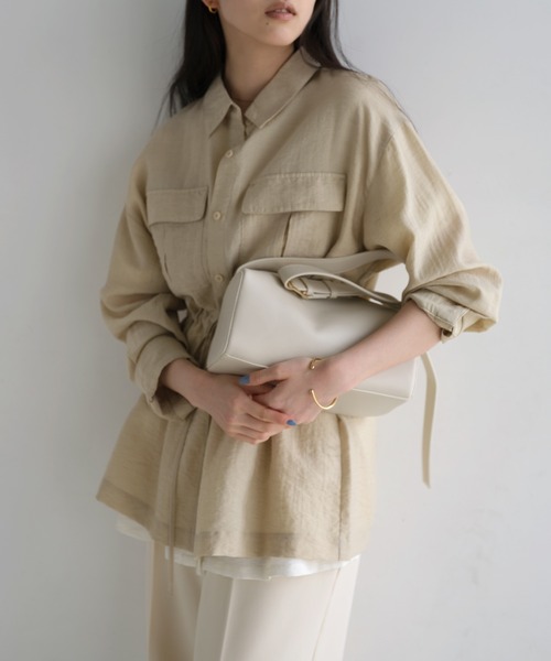 andme(アンドミー)の「リネンブレンドシアーサファリシャツ(シャツ/ブラウス・レディース・ライトベージュ/ブラック/モカ・M)」の8枚目の写真
