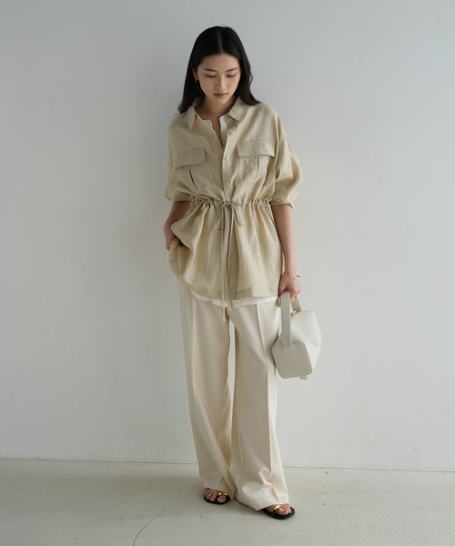 andme(アンドミー)の「リネンブレンドシアーサファリシャツ(シャツ/ブラウス・レディース・ライトベージュ/ブラック/モカ・M)」の11枚目の写真
