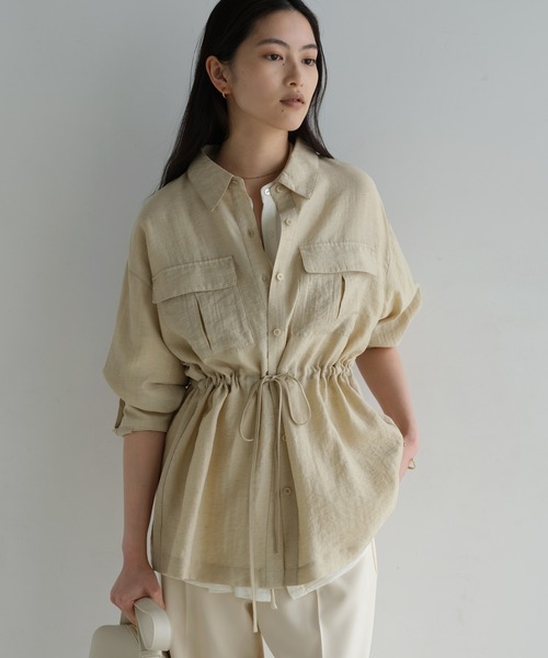 andme(アンドミー)の「リネンブレンドシアーサファリシャツ(シャツ/ブラウス・レディース・ライトベージュ/ブラック/モカ・M)」の14枚目の写真