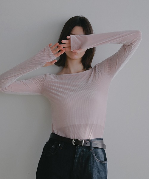 MANOF(マノフ)の「SHEER VELOUR TOPS(Tシャツ/カットソー・レディース・グレー/ブラック/ピンク/アイボリー・F)」の4枚目の写真