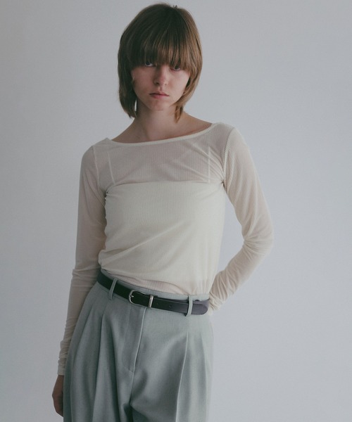 MANOF(マノフ)の「SHEER VELOUR TOPS(Tシャツ/カットソー・レディース・グレー/ブラック/ピンク/アイボリー・F)」の2枚目の写真