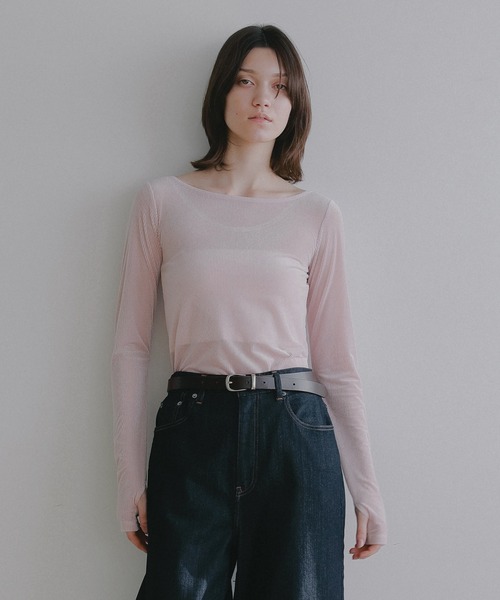 MANOF(マノフ)の「SHEER VELOUR TOPS(Tシャツ/カットソー・レディース・グレー/ブラック/ピンク/アイボリー・F)」の5枚目の写真