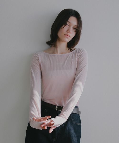 MANOF(マノフ)の「SHEER VELOUR TOPS(Tシャツ/カットソー・レディース・グレー/ブラック/ピンク/アイボリー・F)」の6枚目の写真