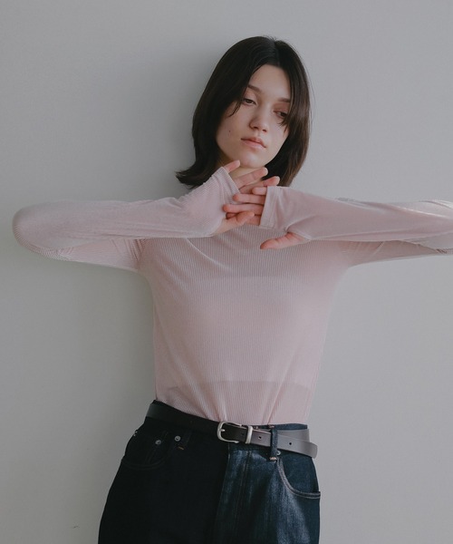 MANOF(マノフ)の「SHEER VELOUR TOPS(Tシャツ/カットソー・レディース・グレー/ブラック/ピンク/アイボリー・F)」の7枚目の写真