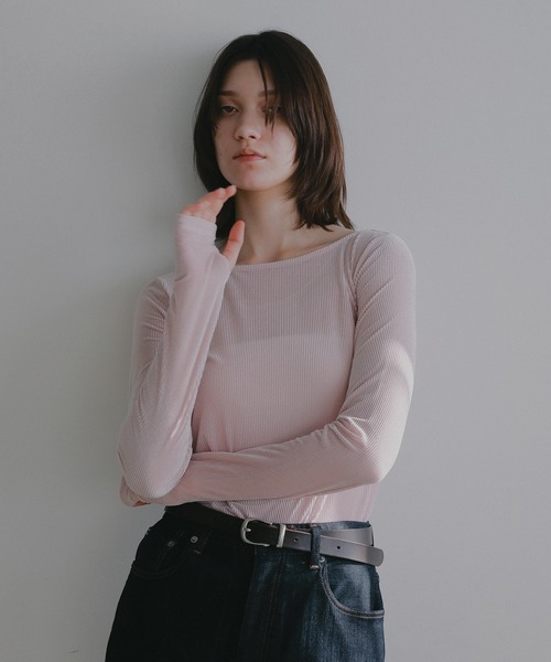 MANOF(マノフ)の「SHEER VELOUR TOPS(Tシャツ/カットソー・レディース・グレー/ブラック/ピンク/アイボリー・F)」の8枚目の写真