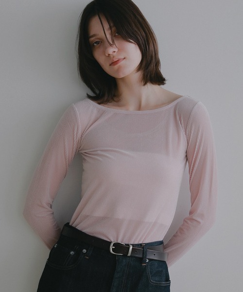 MANOF(マノフ)の「SHEER VELOUR TOPS(Tシャツ/カットソー・レディース・グレー/ブラック/ピンク/アイボリー・F)」の9枚目の写真