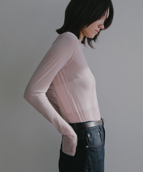MANOF(マノフ)の「SHEER VELOUR TOPS(Tシャツ/カットソー・レディース・グレー/ブラック/ピンク/アイボリー・F)」の11枚目の写真