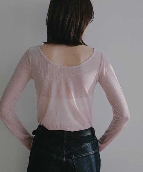 MANOF(マノフ)の「SHEER VELOUR TOPS(Tシャツ/カットソー・レディース・グレー/ブラック/ピンク/アイボリー・F)」の12枚目の写真