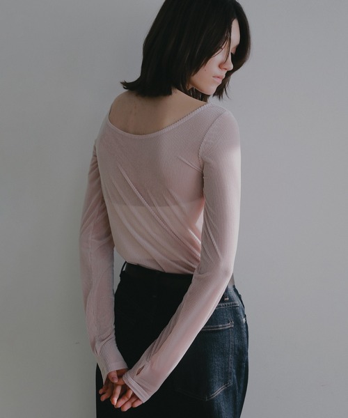 MANOF(マノフ)の「SHEER VELOUR TOPS(Tシャツ/カットソー・レディース・グレー/ブラック/ピンク/アイボリー・F)」の13枚目の写真