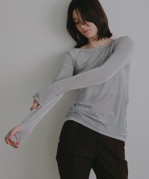 MANOF(マノフ)の「SHEER VELOUR TOPS(Tシャツ/カットソー・レディース・グレー/ブラック/ピンク/アイボリー・F)」の21枚目の写真