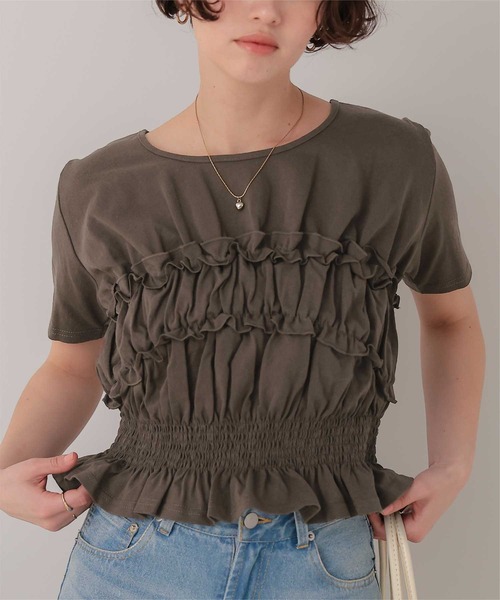 titivate(ティティベイト)の「ベアシャーリングデザインTシャツ(Tシャツ/カットソー・レディース・ネイビー/ブラウン/オフホワイト/クリーム/ライトピンク・L/M)」の13枚目の写真