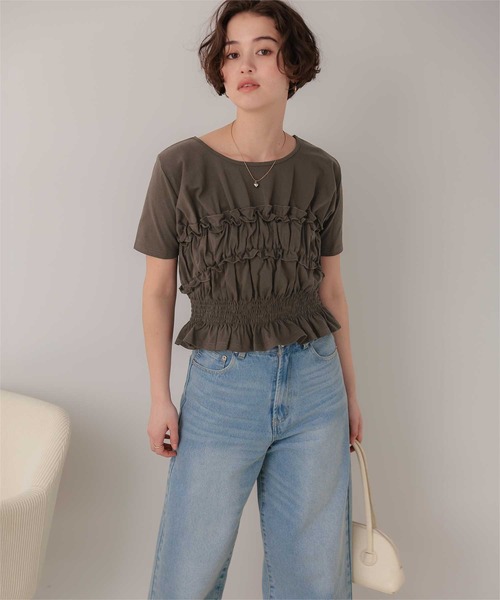 titivate(ティティベイト)の「ベアシャーリングデザインTシャツ(Tシャツ/カットソー・レディース・ネイビー/ブラウン/オフホワイト/クリーム/ライトピンク・L/M)」の12枚目の写真
