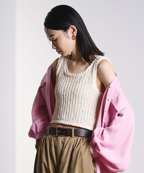 ROSE BUD（ローズバッド）の「SLAV KNIT TANK（タンクトップ・レディース・オフホワイト/イエロー・ONE SIZE）」の4枚目の写真