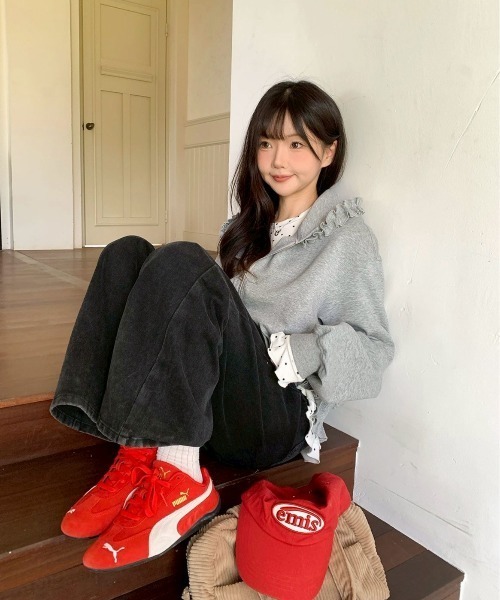 UP START(アップスタート)の「【LAMPOON】フリルジップパーカー(パーカー・レディース・ピンク/グレー・LARGE/MEDIUM/SMALL)」の8枚目の写真