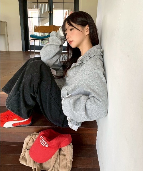 UP START(アップスタート)の「【LAMPOON】フリルジップパーカー(パーカー・レディース・ピンク/グレー・LARGE/MEDIUM/SMALL)」の10枚目の写真