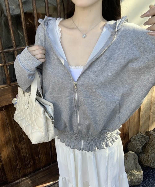 UP START(アップスタート)の「【LAMPOON】フリルジップパーカー(パーカー・レディース・ピンク/グレー・LARGE/MEDIUM/SMALL)」の14枚目の写真