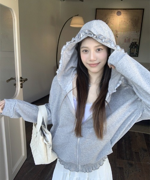 UP START(アップスタート)の「【LAMPOON】フリルジップパーカー(パーカー・レディース・ピンク/グレー・LARGE/MEDIUM/SMALL)」の16枚目の写真