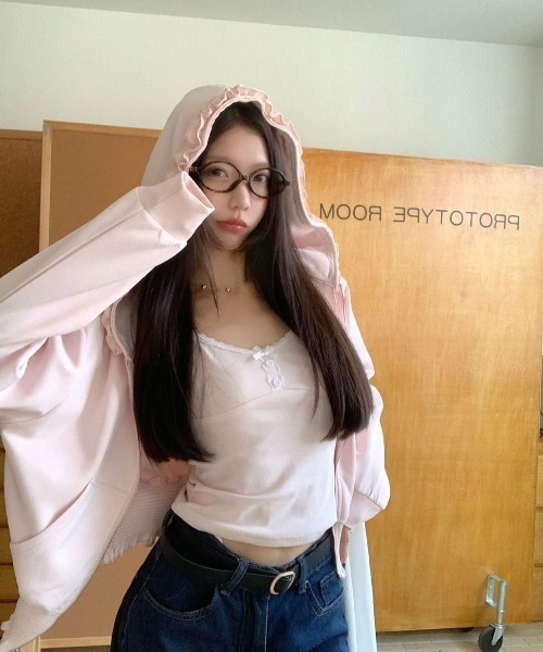 UP START(アップスタート)の「【LAMPOON】フリルジップパーカー(パーカー・レディース・ピンク/グレー・LARGE/MEDIUM/SMALL)」の18枚目の写真