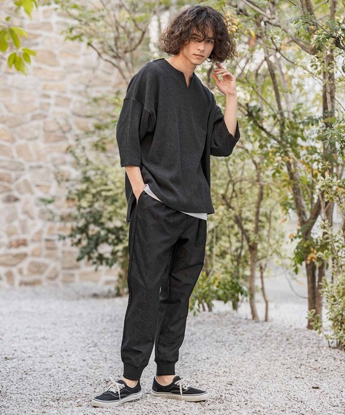 CAMBIO(カンビオ)の「mlt5595-Honeycomb Waffle Key Neck 3-4 Sleeve Cut sew 七分袖カットソー(S64226cmb)(Tシャツ/カットソー・メンズ・チャコールグレー/ブラック/ホワイト・S/M/L)」の7枚目の写真