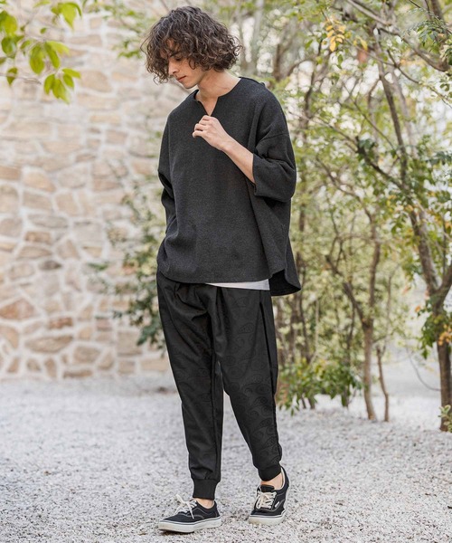 CAMBIO(カンビオ)の「mlt5595-Honeycomb Waffle Key Neck 3-4 Sleeve Cut sew 七分袖カットソー(S64226cmb)(Tシャツ/カットソー・メンズ・チャコールグレー/ブラック/ホワイト・S/M/L)」の9枚目の写真