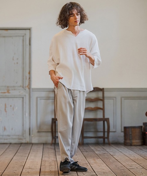 CAMBIO(カンビオ)の「mlt5595-Honeycomb Waffle Key Neck 3-4 Sleeve Cut sew 七分袖カットソー(S64226cmb)(Tシャツ/カットソー・メンズ・チャコールグレー/ブラック/ホワイト・S/M/L)」の19枚目の写真