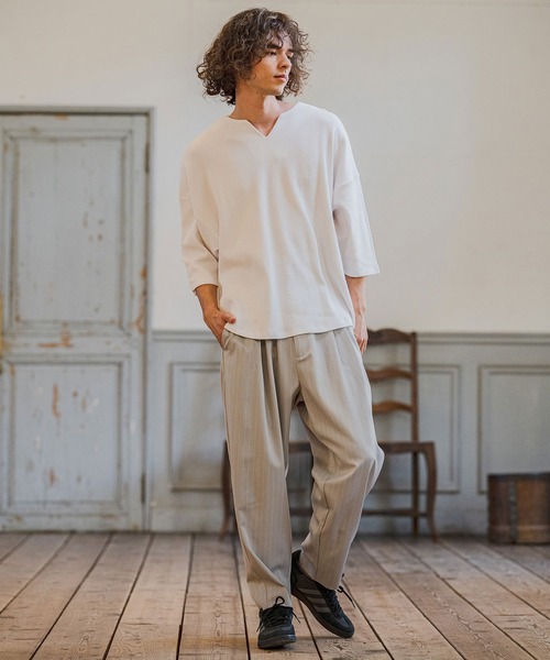 CAMBIO(カンビオ)の「mlt5595-Honeycomb Waffle Key Neck 3-4 Sleeve Cut sew 七分袖カットソー(S64226cmb)(Tシャツ/カットソー・メンズ・チャコールグレー/ブラック/ホワイト・S/M/L)」の20枚目の写真