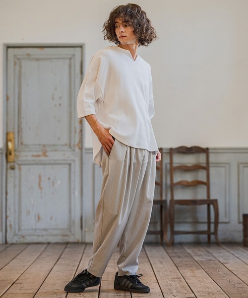 CAMBIO(カンビオ)の「mlt5595-Honeycomb Waffle Key Neck 3-4 Sleeve Cut sew 七分袖カットソー(S64226cmb)(Tシャツ/カットソー・メンズ・チャコールグレー/ブラック/ホワイト・S/M/L)」の21枚目の写真