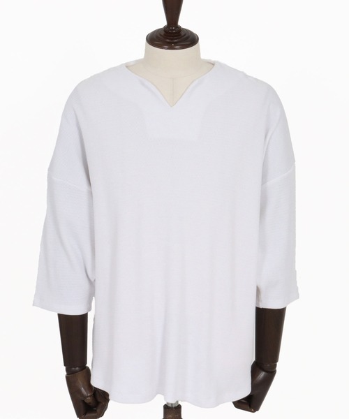 CAMBIO(カンビオ)の「mlt5595-Honeycomb Waffle Key Neck 3-4 Sleeve Cut sew 七分袖カットソー(S64226cmb)(Tシャツ/カットソー・メンズ・チャコールグレー/ブラック/ホワイト・S/M/L)」の22枚目の写真