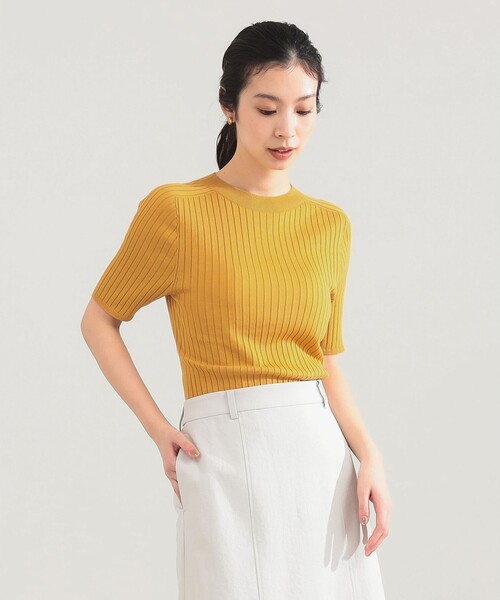 Demi-Luxe BEAMS(デミルクス ビームス)の「AK+1 / 18ゲージ ワイドリブ プルオーバー(ニット/セーター・レディース・マスタード/ブラック・ONE SIZE)」の1枚目の写真