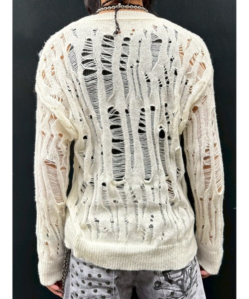 Never mind the XU(ネバーマインドザエックスユー)の「【Never mind the XU】damage loose knit / 【ネバーマインド ザ エックスユー】オーバーサイズダメージルーズニット <着用動画あり>(ニット/セーター・メンズ・ブラック/アイボリー・L)」の19枚目の写真