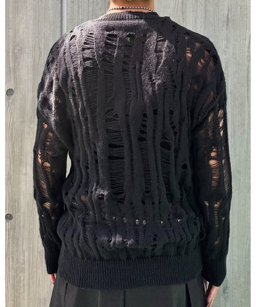 Never mind the XU(ネバーマインドザエックスユー)の「【Never mind the XU】damage loose knit / 【ネバーマインド ザ エックスユー】オーバーサイズダメージルーズニット <着用動画あり>(ニット/セーター・メンズ・ブラック/アイボリー・L)」の9枚目の写真