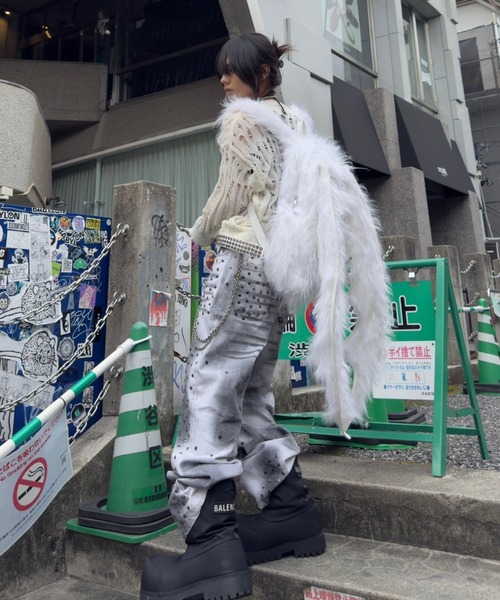 Never mind the XU(ネバーマインドザエックスユー)の「【Never mind the XU】damage loose knit / 【ネバーマインド ザ エックスユー】オーバーサイズダメージルーズニット <着用動画あり>(ニット/セーター・メンズ・ブラック/アイボリー・L)」の12枚目の写真