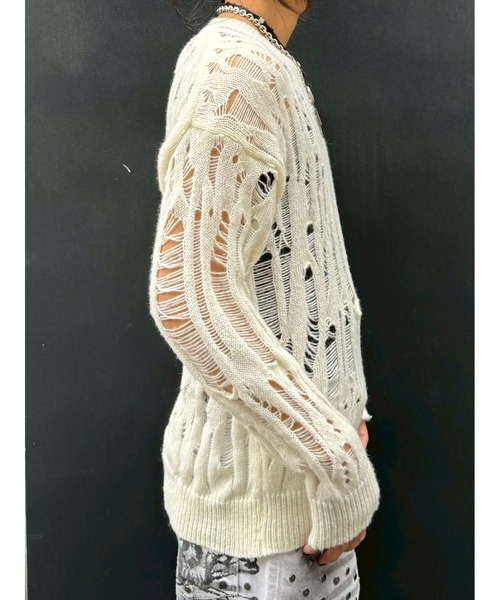 Never mind the XU(ネバーマインドザエックスユー)の「【Never mind the XU】damage loose knit / 【ネバーマインド ザ エックスユー】オーバーサイズダメージルーズニット <着用動画あり>(ニット/セーター・メンズ・ブラック/アイボリー・L)」の18枚目の写真