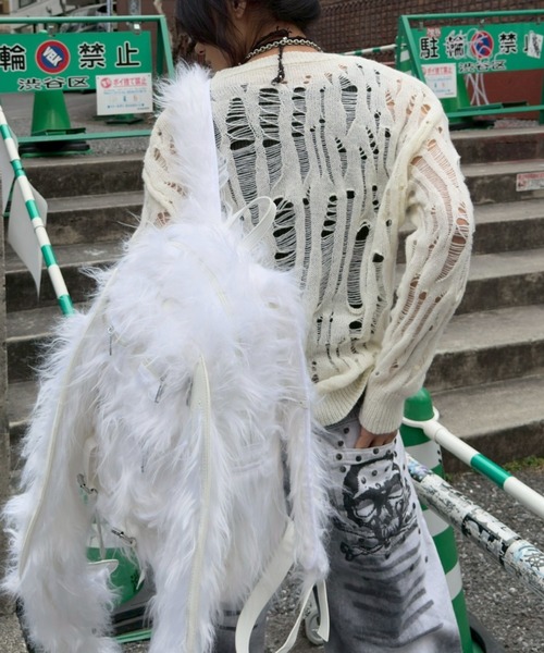 Never mind the XU(ネバーマインドザエックスユー)の「【Never mind the XU】damage loose knit / 【ネバーマインド ザ エックスユー】オーバーサイズダメージルーズニット <着用動画あり>(ニット/セーター・メンズ・ブラック/アイボリー・L)」の16枚目の写真