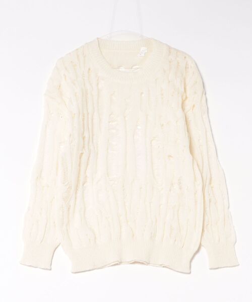 Never mind the XU(ネバーマインドザエックスユー)の「【Never mind the XU】damage loose knit / 【ネバーマインド ザ エックスユー】オーバーサイズダメージルーズニット <着用動画あり>(ニット/セーター・メンズ・ブラック/アイボリー・L)」の21枚目の写真