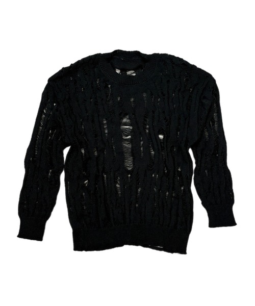 Never mind the XU(ネバーマインドザエックスユー)の「【Never mind the XU】damage loose knit / 【ネバーマインド ザ エックスユー】オーバーサイズダメージルーズニット <着用動画あり>(ニット/セーター・メンズ・ブラック/アイボリー・L)」の10枚目の写真