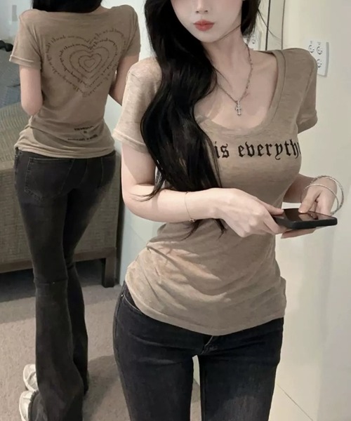 ViViDAY(ビビデー)の「バックハート柄 透けショートtシャツ(Tシャツ/カットソー・レディース・ベージュ・M)」の14枚目の写真