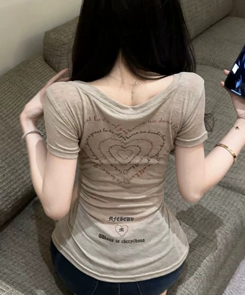 ViViDAY(ビビデー)の「バックハート柄 透けショートtシャツ(Tシャツ/カットソー・レディース・ベージュ・M)」の13枚目の写真