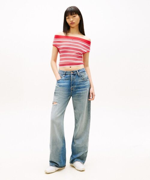 tommy jeans(トミー ジーンズ)の「【ウォニョン着用】オフショルダーボーダーセーター(ニット/セーター・レディース・ブラック/レッド・X-SMALL/MEDIUM/SMALL)」の9枚目の写真