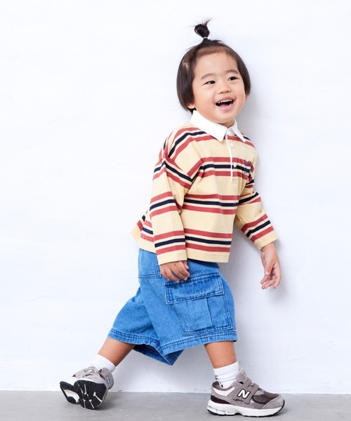 Fluffy BROTHERS（フラッフィーブラザーズ）の「ボーダーラガーシャツ（Tシャツ/カットソー・キッズ・イエロー/エンジ・90cm/150cm/140cm/130cm/120cm/110cm/100cm）」の7枚目の写真