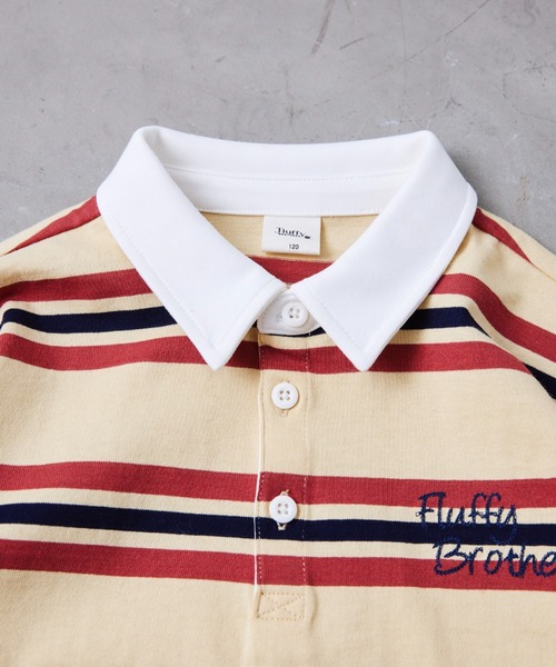 Fluffy BROTHERS（フラッフィーブラザーズ）の「ボーダーラガーシャツ（Tシャツ/カットソー・キッズ・イエロー/エンジ・90cm/150cm/140cm/130cm/120cm/110cm/100cm）」の4枚目の写真