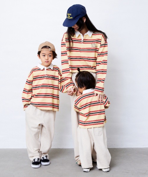 Fluffy BROTHERS（フラッフィーブラザーズ）の「ボーダーラガーシャツ（Tシャツ/カットソー・キッズ・イエロー/エンジ・90cm/150cm/140cm/130cm/120cm/110cm/100cm）」の14枚目の写真