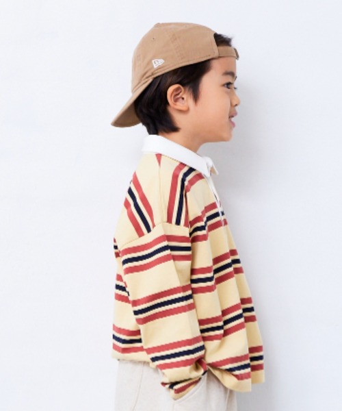 Fluffy BROTHERS（フラッフィーブラザーズ）の「ボーダーラガーシャツ（Tシャツ/カットソー・キッズ・イエロー/エンジ・90cm/150cm/140cm/130cm/120cm/110cm/100cm）」の9枚目の写真